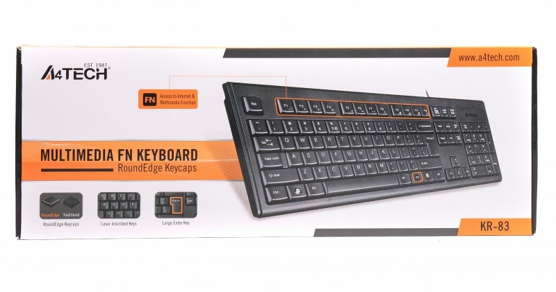 Клавіатура A4-Tech KR-83 USB, чорна, 104клав, Великий Enter Comfort Rounded Edge keyboard X-slim, фото №4