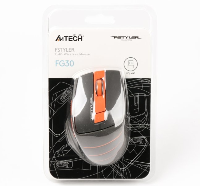 Миша бездротова A4Tech Fstyler FG30 (Orange),  USB, колір чорний+помаранчевий, photo number 7