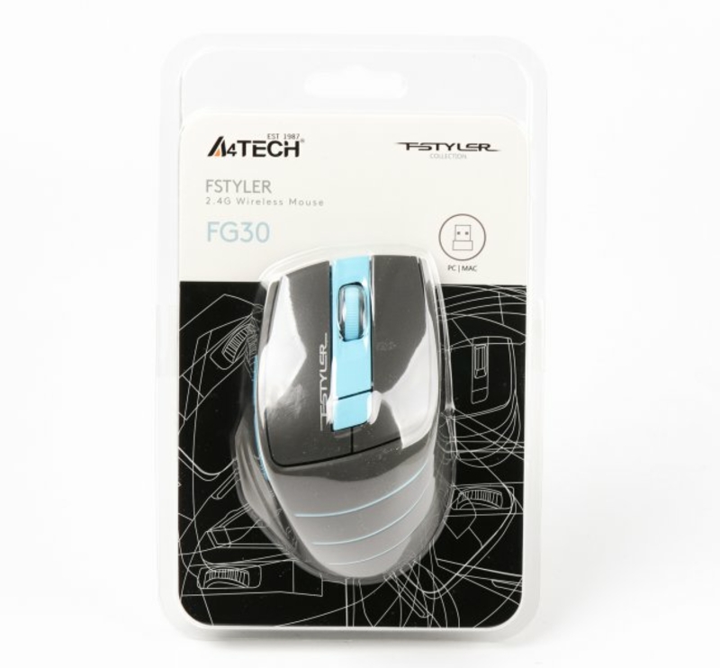 Миша бездротова A4Tech Fstyler FG30 (Blue),  USB, колір чорний+блакитний, фото №7