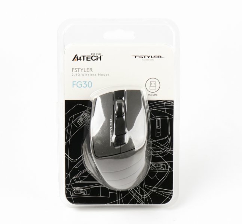 Миша бездротова A4Tech Fstyler FG30 (Grey),  USB, колір чорний+сірий, фото №7