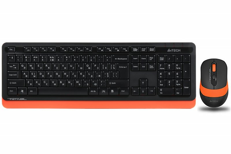A4Tech Fstyler FG1010, комплект бездротовий клавіатура з мишою, чорний+помаранчевий колір, фото №2
