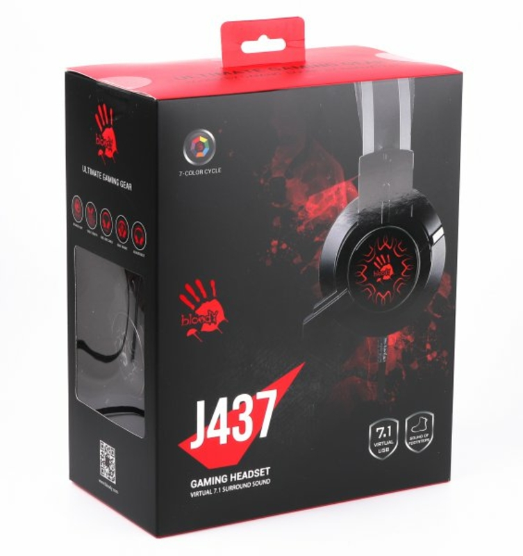 Навушники ігрові Bloody J437  з мікрофоном, колір чорний, підсвічування, фото №5