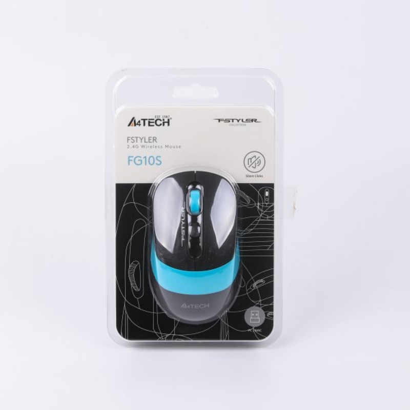 Миша бездротова A4Tech Fstyler FG10S (Blue), безшумна, USB, колір чорний+блакитний, фото №7