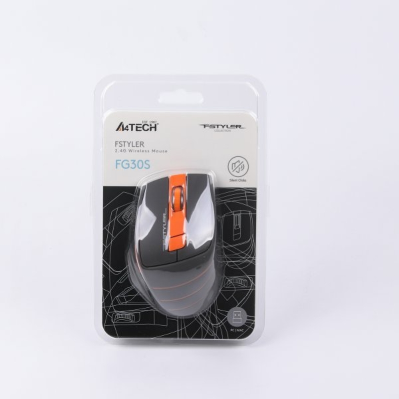 Миша бездротова A4Tech Fstyler FG30S (Orange), безшумна, USB, колір чорний+помаранчевий, photo number 9