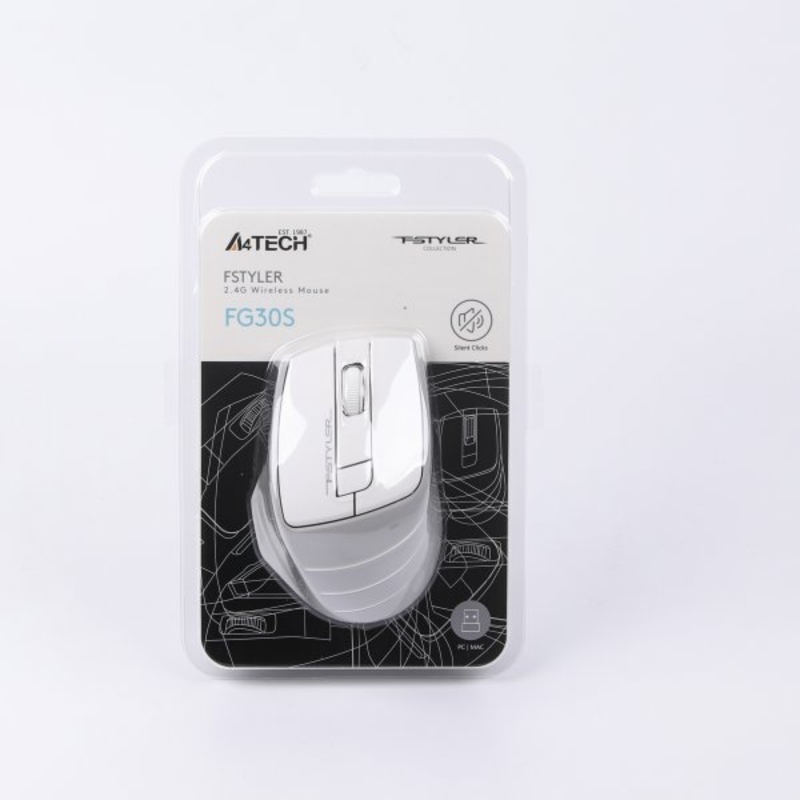 Миша бездротова A4Tech Fstyler FG30S (Grey+White), безшумна, USB, колір білий+сірий, фото №7