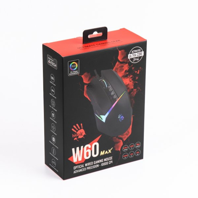 Миша ігрова A4Tech W60 Max Bloody (Stone black), активоване ПЗ Bloody, RGB, 10000 CPI, 50M натискань, чорний, фото №8