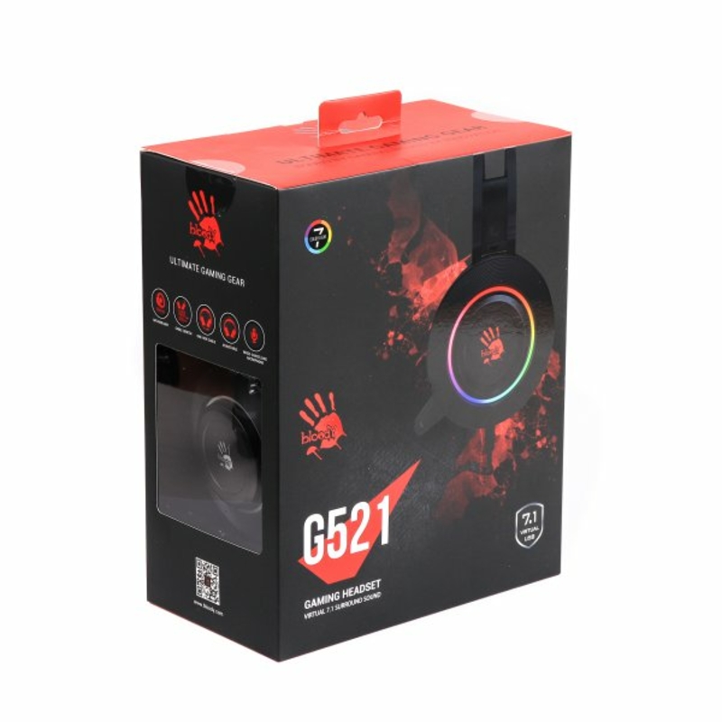 Гарнітура ігрова Bloody G521 (Black) з мікрофоном, Hi Fi, 7.1 віртуальний звук, підсвічування 7 кольорів, USB чорні, фото №6