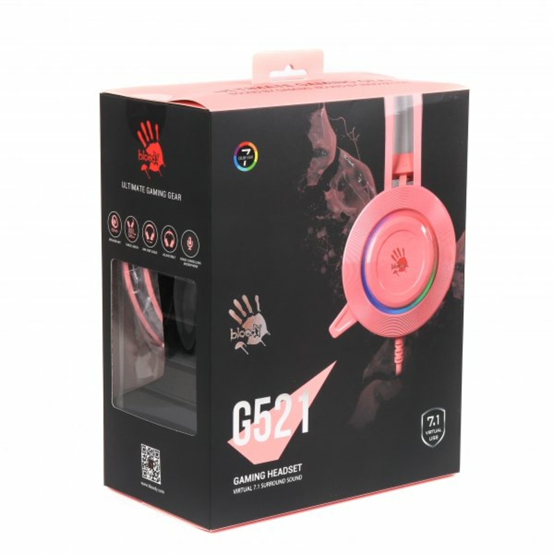 Гарнітура ігрова Bloody G521 (Pink) з мікрофоном, Hi Fi, 7.1 віртуальний звук, підсвічування 7 кольорів, USB рожеві, фото №7