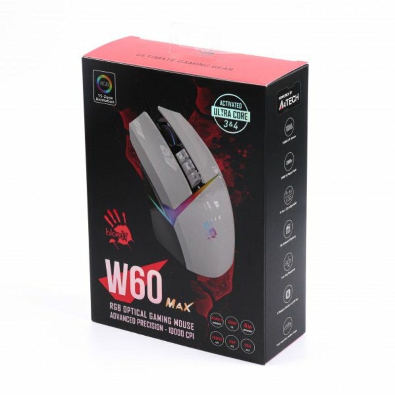 Миша ігрова A4Tech W60 Max Bloody (Panda White), активоване ПЗ Bloody, RGB, 10000 CPI, 50M натискань,  колір білий+чорний, фото №9