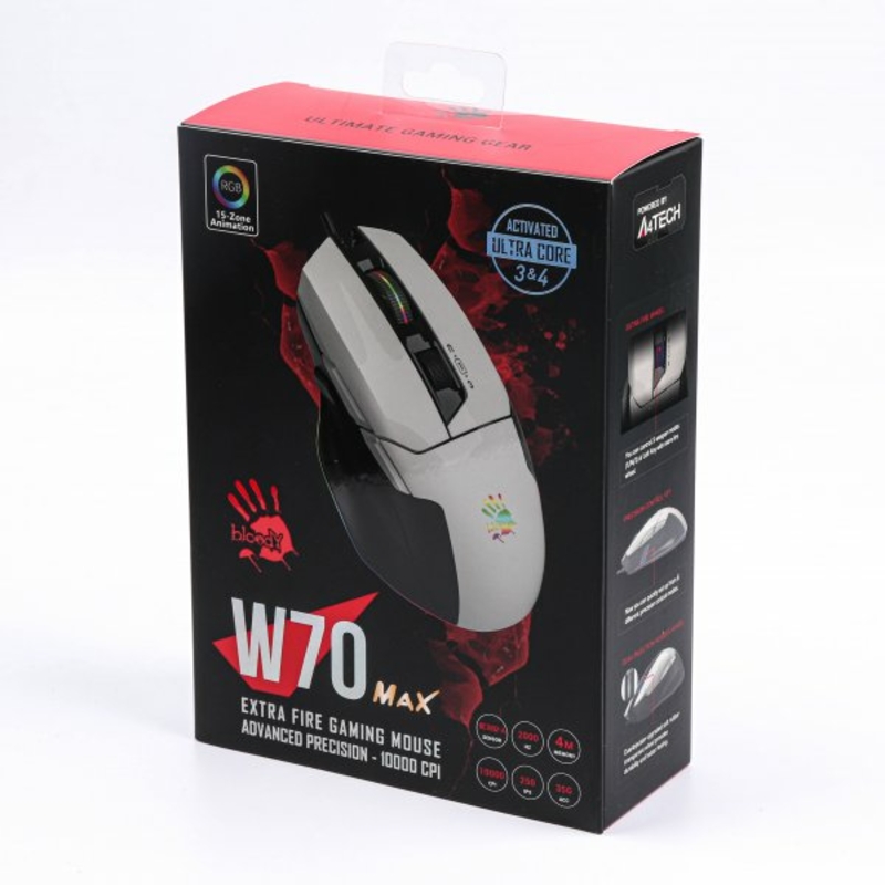 Миша ігрова A4Tech Bloody W70 Max (Panda White), RGB, 10000 CPI, 50M натискань, чорний + білий, numer zdjęcia 11