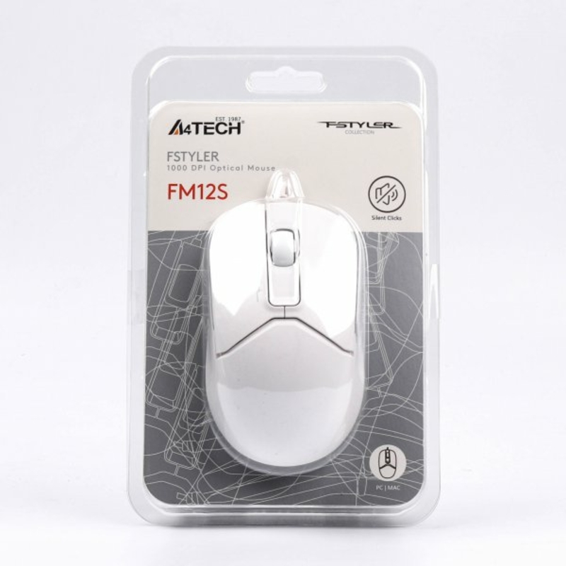 Миша A4Tech Fstyler FM12S (White), безшумна,  USB, колір білий, фото №10