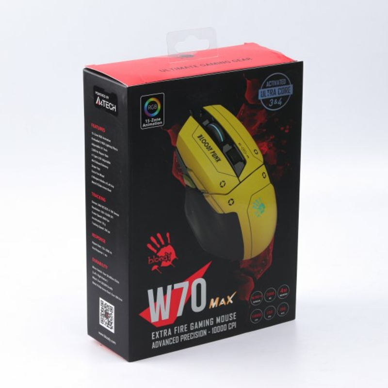 Миша ігрова A4Tech W70 Max Bloody (Punk Yellow), активоване ПЗ Bloody, RGB, 10000 CPI, 50M натискань, жовтий, фото №11