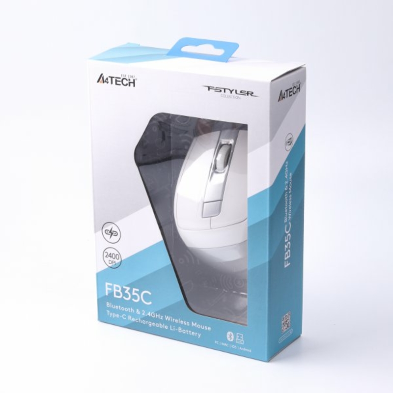 Миша бездротова A4Tech Fstyler FB35C (Icy White),  USB, колір крижано-білий, фото №6