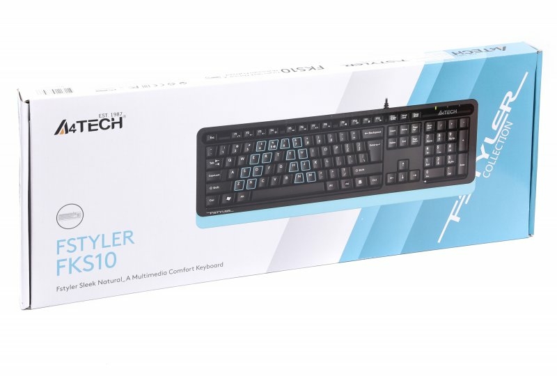 Клавіатура A4Tech Fstyler FKS10 (Blue), USB, колір чорний+ синій, фото №5