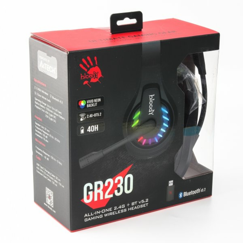 Гарнітура ігрова Bloody GR230 (Black) з мікрофоном, Neon LED Bluetooth + 2.4GHz + 3.5 jack, чорний колір, numer zdjęcia 11