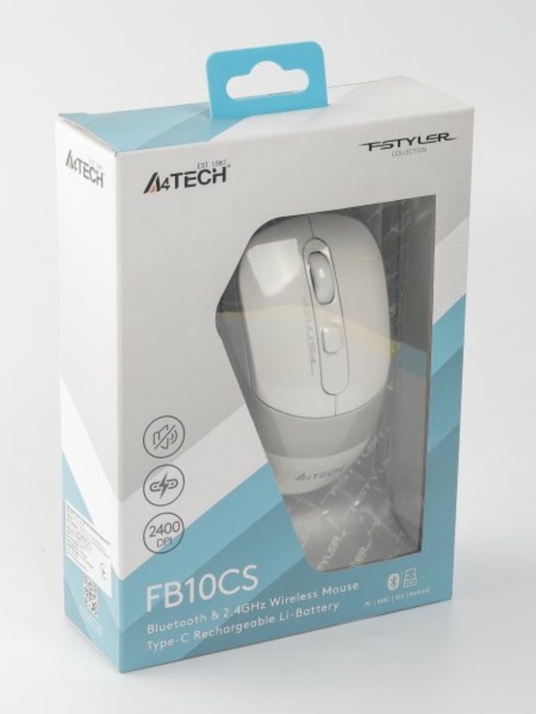 Миша бездротова A4Tech Fstyler FB10CS (Grayish White),  USB, колір сірувато-білий, photo number 7
