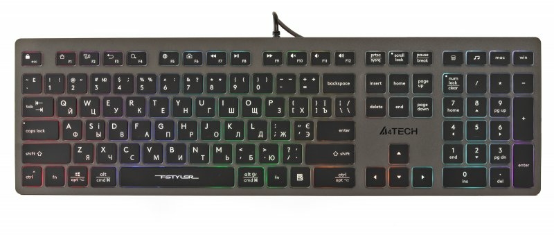 Клавіатура A4-Tech Fstyler FX60, сірий колір, USB, неонове підсвічування, фото №2