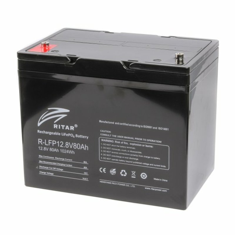 Акумуляторна електрична батарея літієва Ritar R-LFP12.8V80Ah, 12 В 80 Aгод, LiFePo4, фото №2