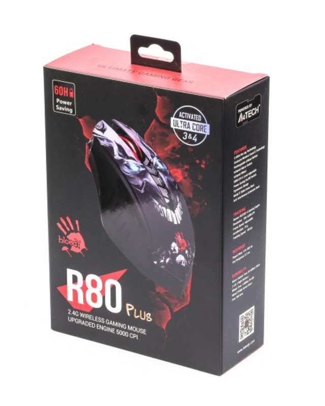 Миша ігрова бездротова A4-Tech Bloody R80 Plus (Skull), чорна з малюнком, фото №7