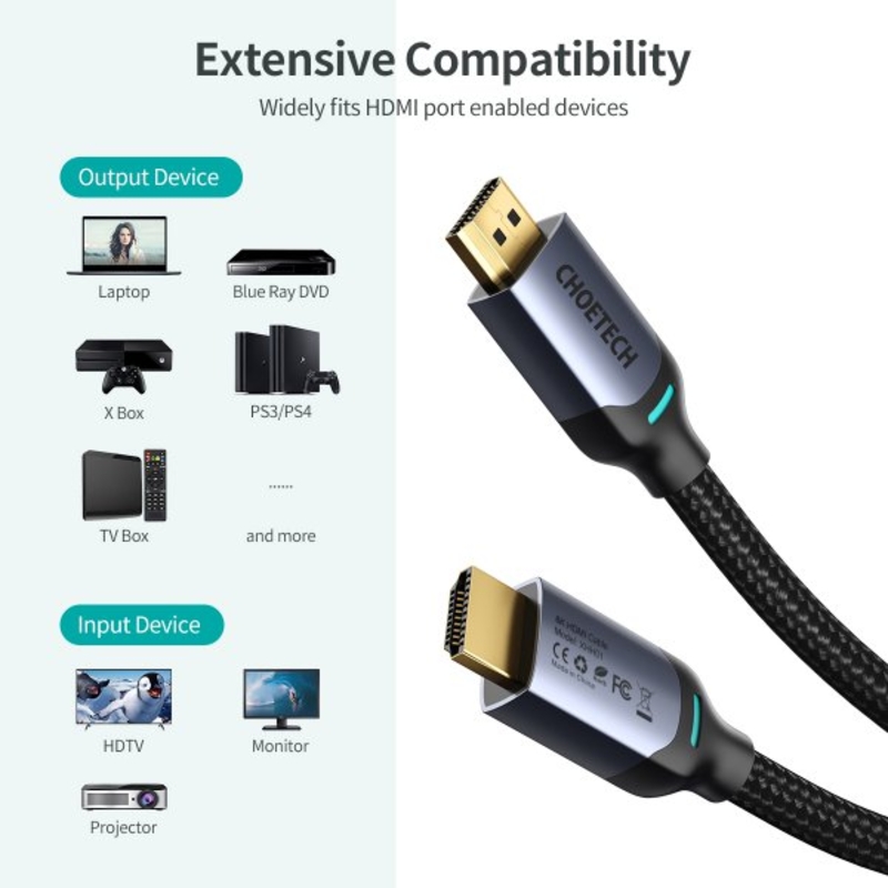 Кабель у коробці Choetech XHH01, HDMI V.2.1, вилка/вилка, з позолоченими контактами, 2 м, numer zdjęcia 6