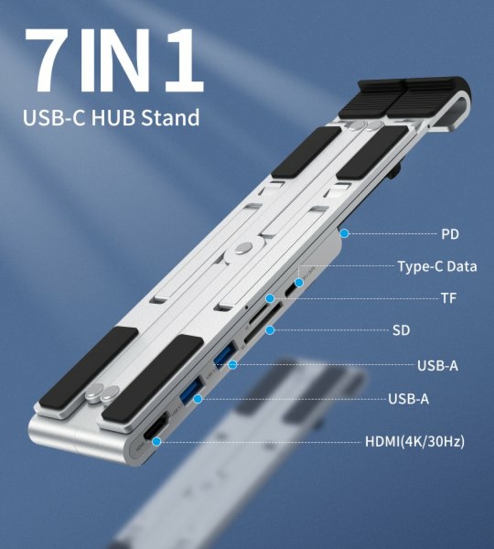 Адаптер Choetech HUB-M43-SL, USB Type-C 7-в-1, фото №4