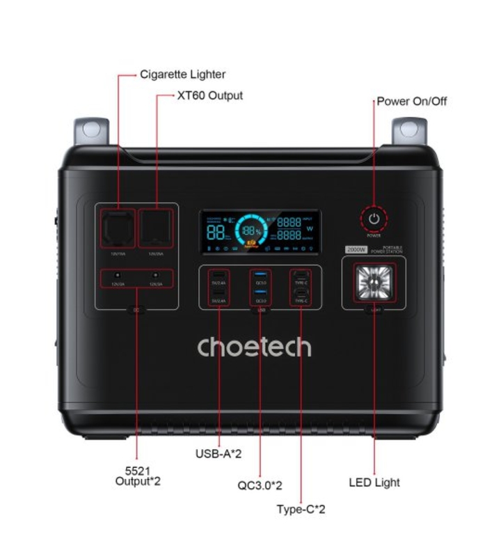 Зарядна станція Choetech BS006-EU-BK 2000Вт, фото №6