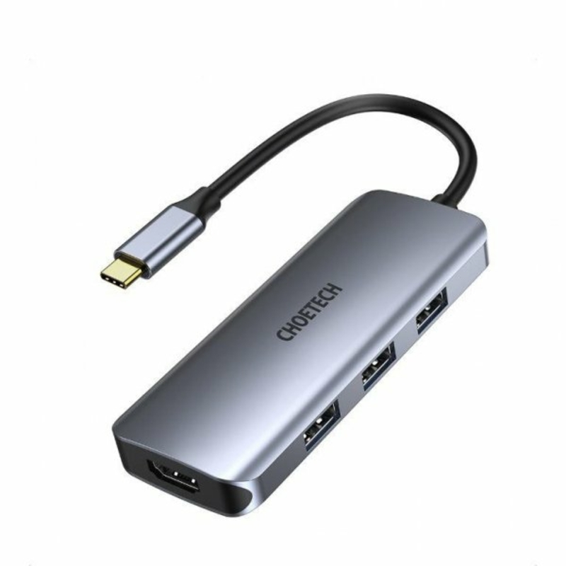 Адаптер Choetech HUB-M19-GY, USB Type-C 7-в-1, док станція (HDMI/PD/картридер/USB-A / USB-C), алюміній, фото №2
