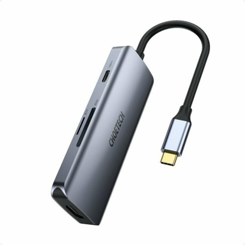 Адаптер Choetech HUB-M19-GY, USB Type-C 7-в-1, док станція (HDMI/PD/картридер/USB-A / USB-C), алюміній, photo number 3