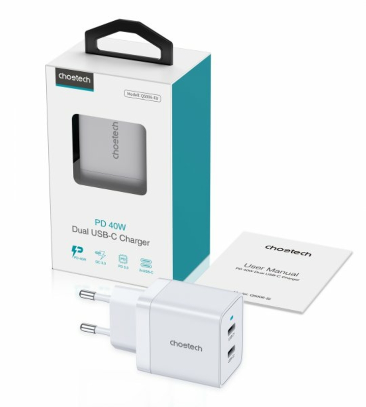 Мережевий зарядний пристрій Choetech Q5006-EU-WH, USB-С, numer zdjęcia 5
