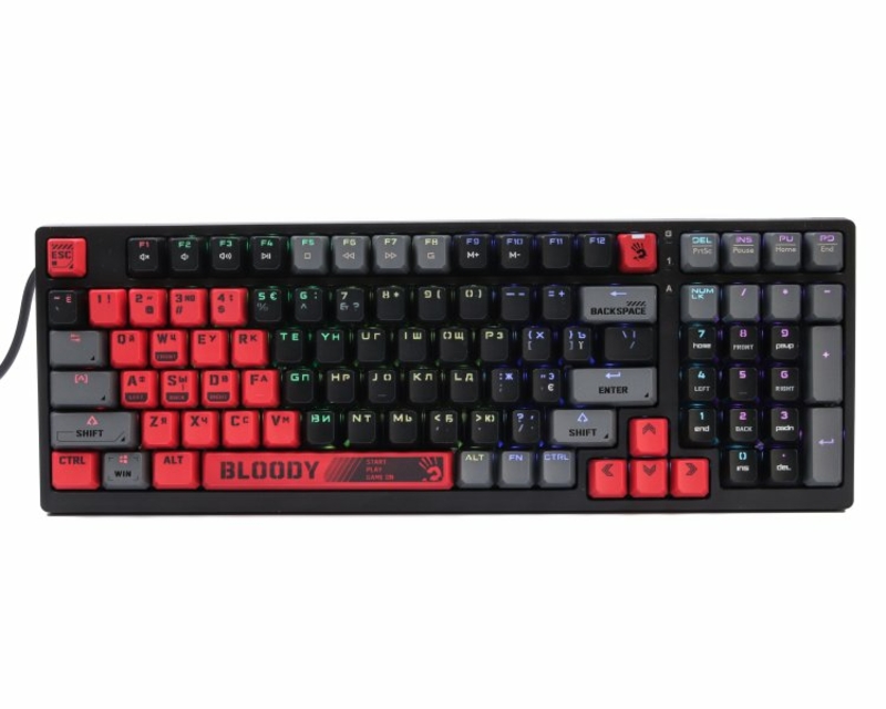 Механічна клавіатура A4Tech Bloody S98, червоні світчі, RGB підсвічування клавіш, USB, чорно-червоний, numer zdjęcia 2