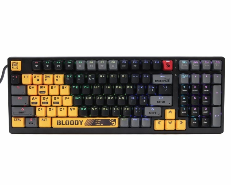 Механічна клавіатура A4Tech Bloody S98 (Sports Lime), BLMS Red Switch, RGB підсвічування клавіш, USB, чорно-жовтий, фото №2