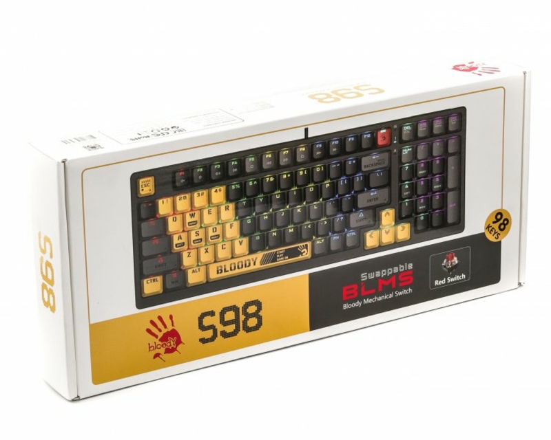 Механічна клавіатура A4Tech Bloody S98 (Sports Lime), BLMS Red Switch, RGB підсвічування клавіш, USB, чорно-жовтий, photo number 11