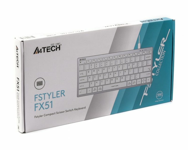 Клавіатура A4Tech FX51 USB (White) Fstyler дротова з ножичним перемикачем, USB, білий колір, фото №6