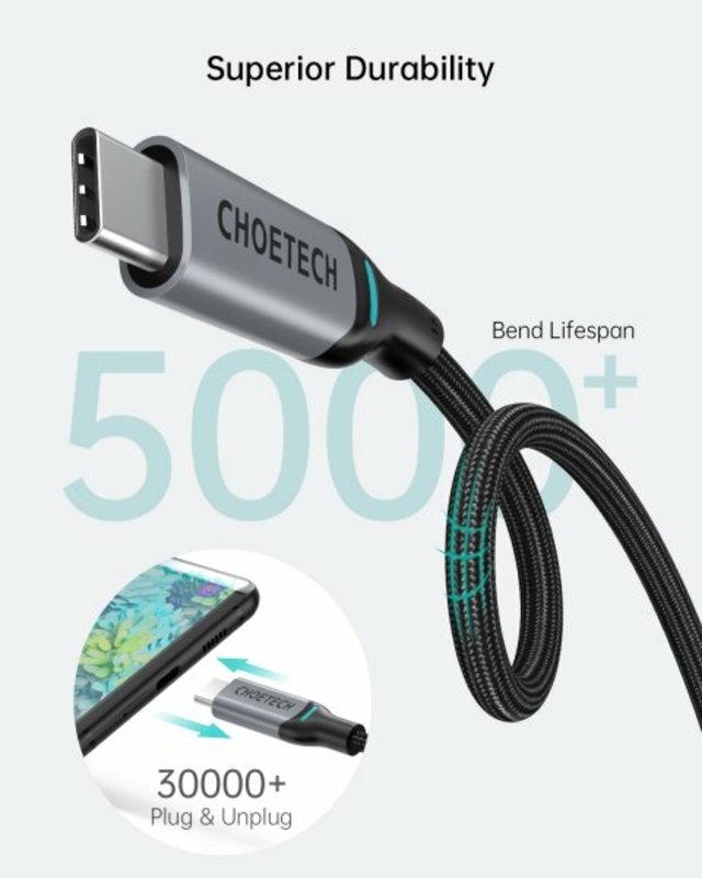 Кабель Choetech XCC-1002-GY, преміум якість USB 2.0 C-тато/C-тато, 1,8 м., photo number 7
