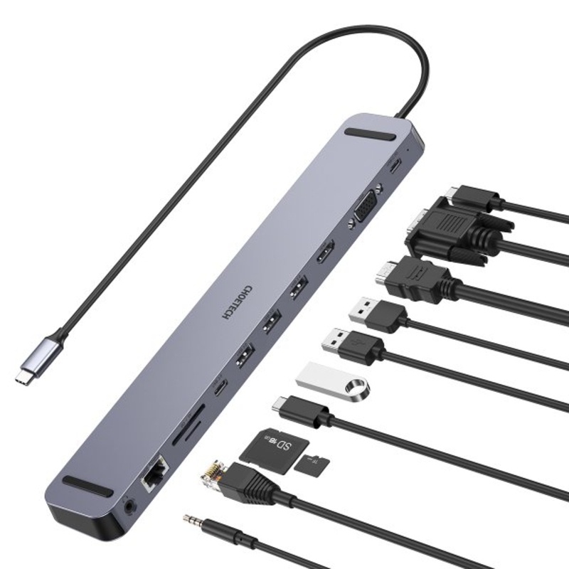 Адаптер Choetech HUB-M20-GY, USB Type-C 11-в-1, numer zdjęcia 4