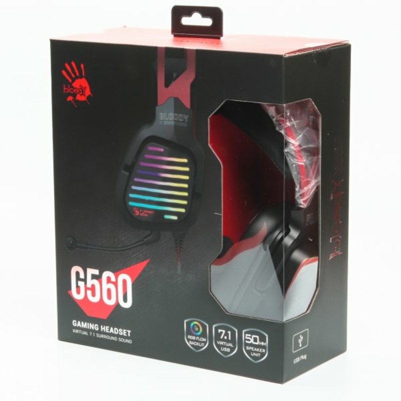 Гарнітура ігрова Bloody G560 Sports Red з підсвічуванням, колір чорно-червоний, USB, фото №7