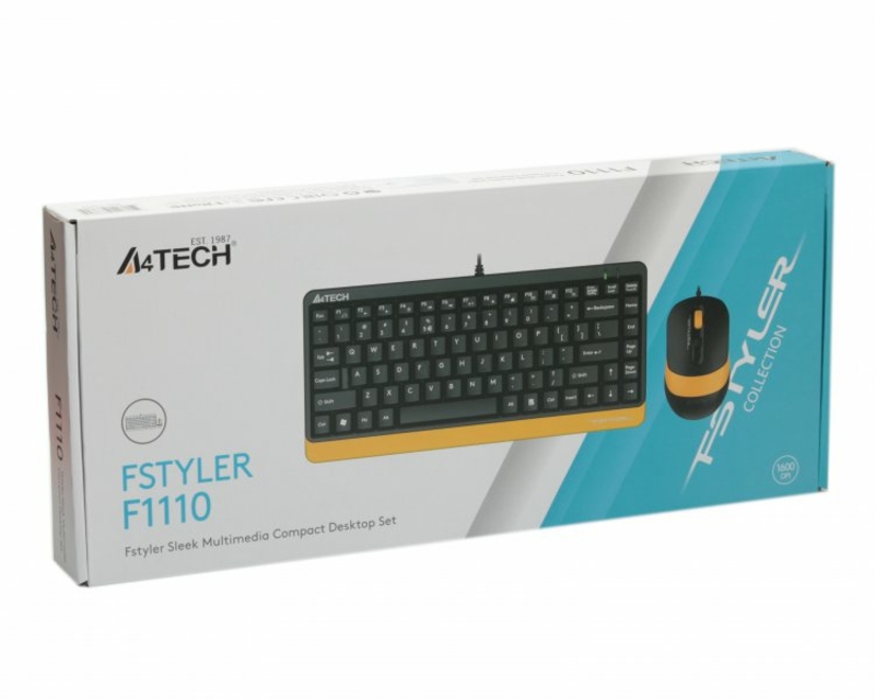 A4Tech Fstyler F1110, комплект дротовий клавіатура з мишою, USB, сірий чорно-жовтий, фото №5