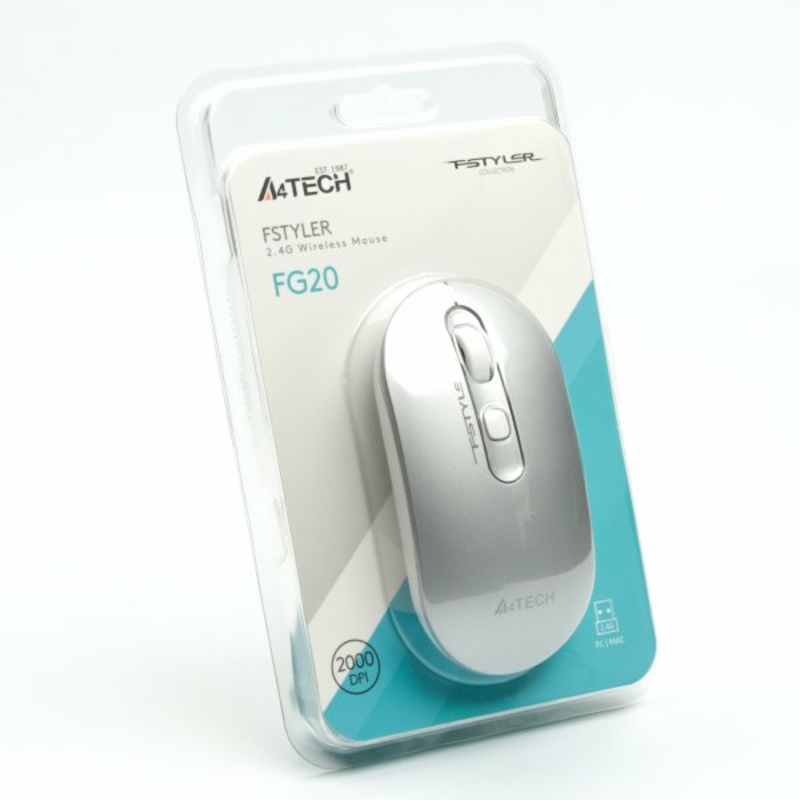 Миша бездротова A4Tech Fstyler FG20 (Icy White),  USB, колір сріблястий, фото №6