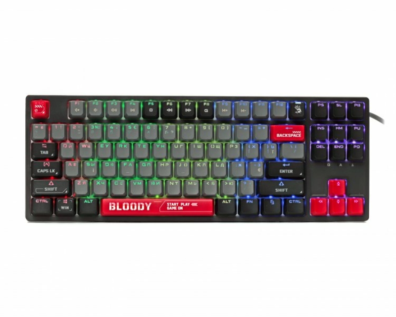 Механічна ігрова клавіатура Bloody S87 Energy Red, червоні світчі, RGB підсвічування клавіш, USB, чорний, фото №2