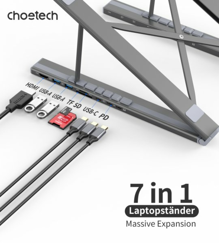 Адаптер Choetech HUB-M48-GY, USB Type-C 7-в-1, фото №10
