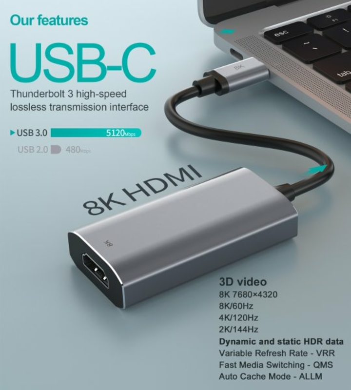Адаптер-перехідник USB Type-C на HDMI Choetech HUB-H16-GY, фото №5