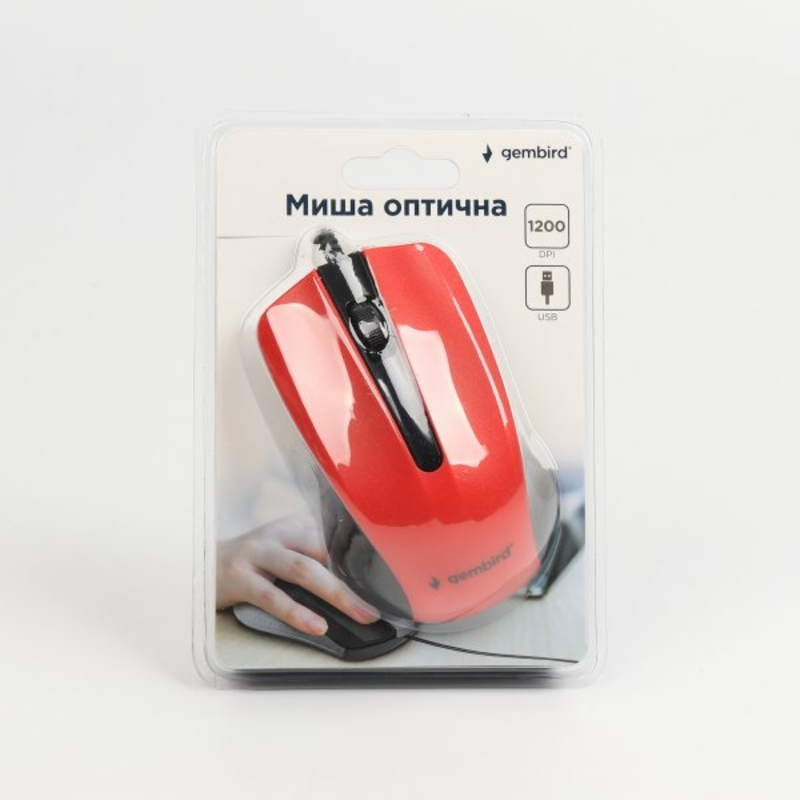 Оптична мишка Gembird MUS-101-R, USB интерфейс, червоний колір, numer zdjęcia 3