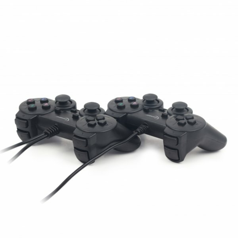 Подвійний ігровий геймпад Gembird JPD-UDV2-01, USB інтерфейс, вібрація, чорний колір, фото №3