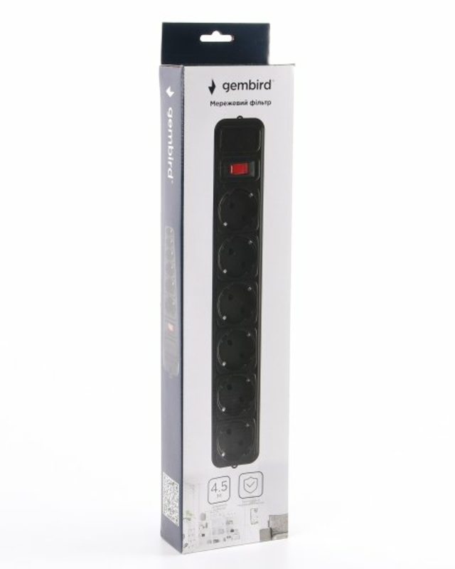 Мережевий фільтр Gembird SPG6-G-15B, 4.5 м кабель, 6 розеток, чорного кольору, фото №3