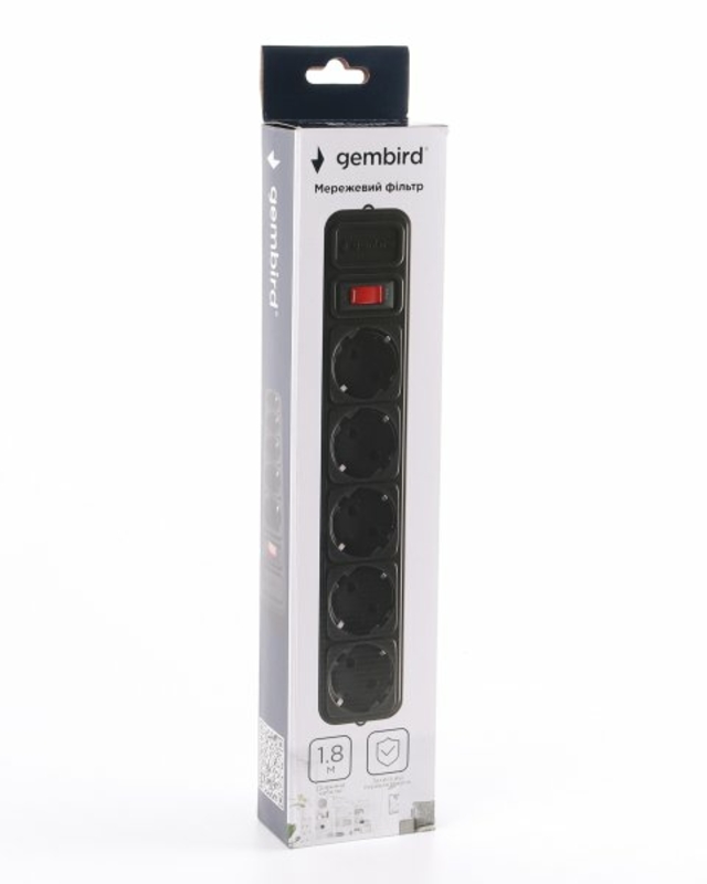 Мережевий фільтр Gembird SPG5-G-6B, 1.8 м кабель, 5 розеток, чорного кольору, фото №3