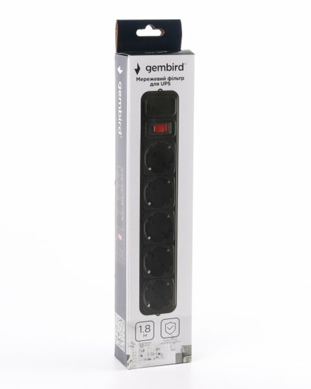 Мережевий фільтр Gembird SPG5-X-6B, 1.8 м кабель для джерела безперебійного живлення (UPS), 5 розеток, чорного кольору, фото №3