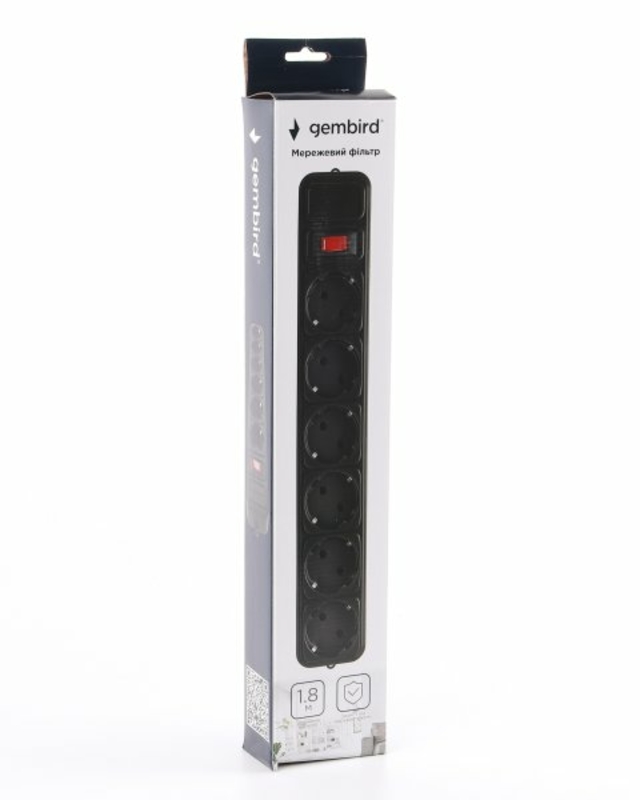 Мережевий фільтр Gembird SPG6-G-6B, 1,8 м кабель, 6 розеток, чорного кольору, фото №3