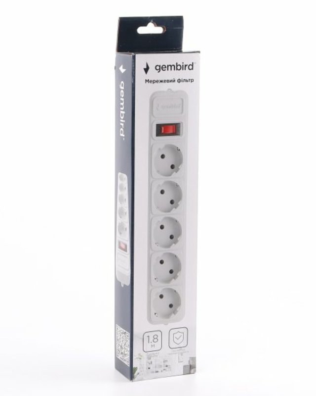 Мережевий фільтр Gembird SPG5-G-6G, 1.8 м кабель, 5 розеток, сірого кольору, фото №3