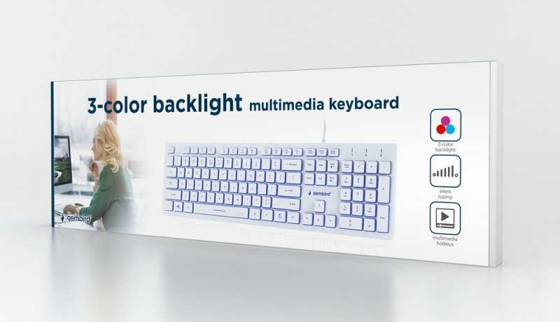 Клавіатура дротова Gembird KB-UML3-01-W-UA, українська розкладка, 3-х кольорове підсвічування клавіш, білий колір, photo number 6