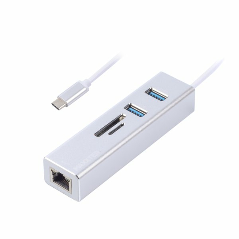 Адаптер, з USB на Gigabit Ethernet NECH-2P-SD-01, 2 Ports USB 3.0 + microSD/TF card reader 1000 Mbps, метал, сірий, numer zdjęcia 2
